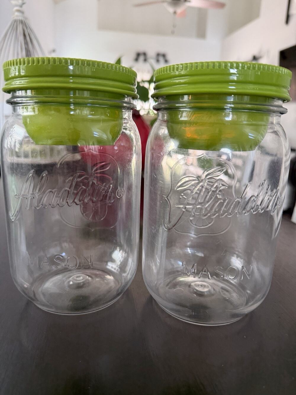 Aladdin Mason Citrus Jar Tumblers Snack Cup Insert Green Lids Set of 2